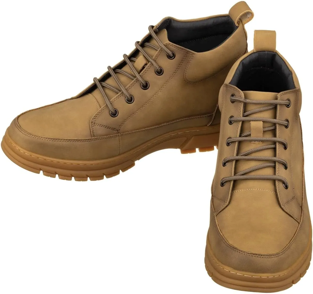 TOTO Men's Invisible Height Increasing Elevator Shoes - Khaki Premium Leather Lace-up Hiking-Style Boots - 2.8 Inches Taller - K11552 - Size 8 D(M) US