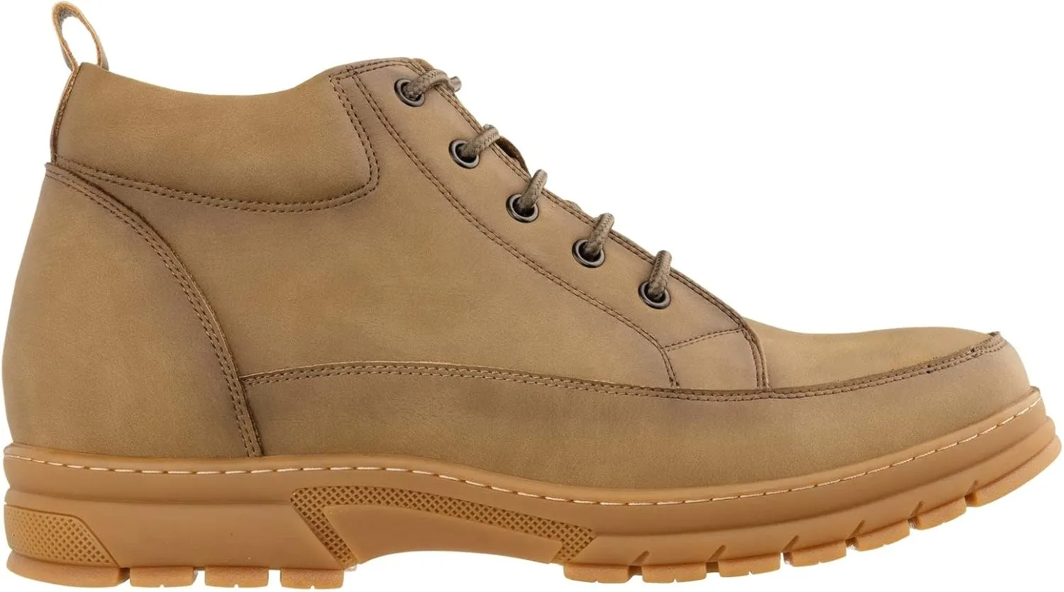 TOTO Men's Invisible Height Increasing Elevator Shoes - Khaki Premium Leather Lace-up Hiking-Style Boots - 2.8 Inches Taller - K11552 - Size 8 D(M) US