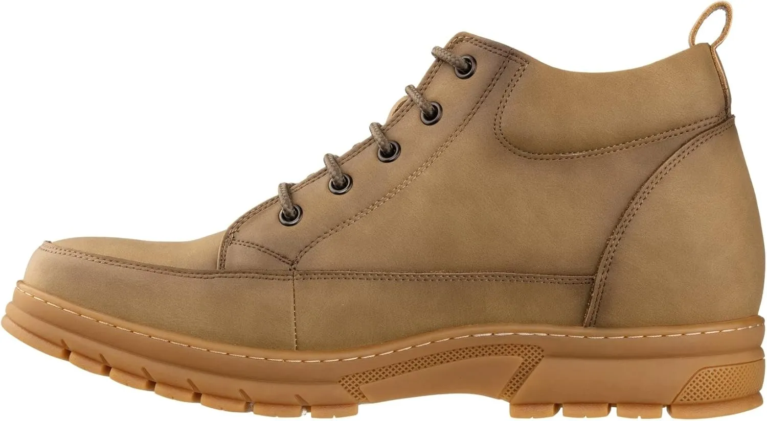 TOTO Men's Invisible Height Increasing Elevator Shoes - Khaki Premium Leather Lace-up Hiking-Style Boots - 2.8 Inches Taller - K11552 - Size 8 D(M) US