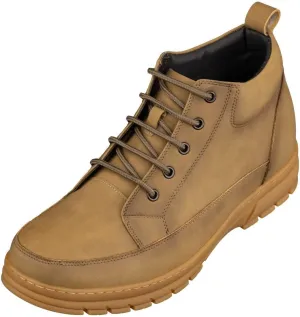 TOTO Men's Invisible Height Increasing Elevator Shoes - Khaki Premium Leather Lace-up Hiking-Style Boots - 2.8 Inches Taller - K11552 - Size 8 D(M) US