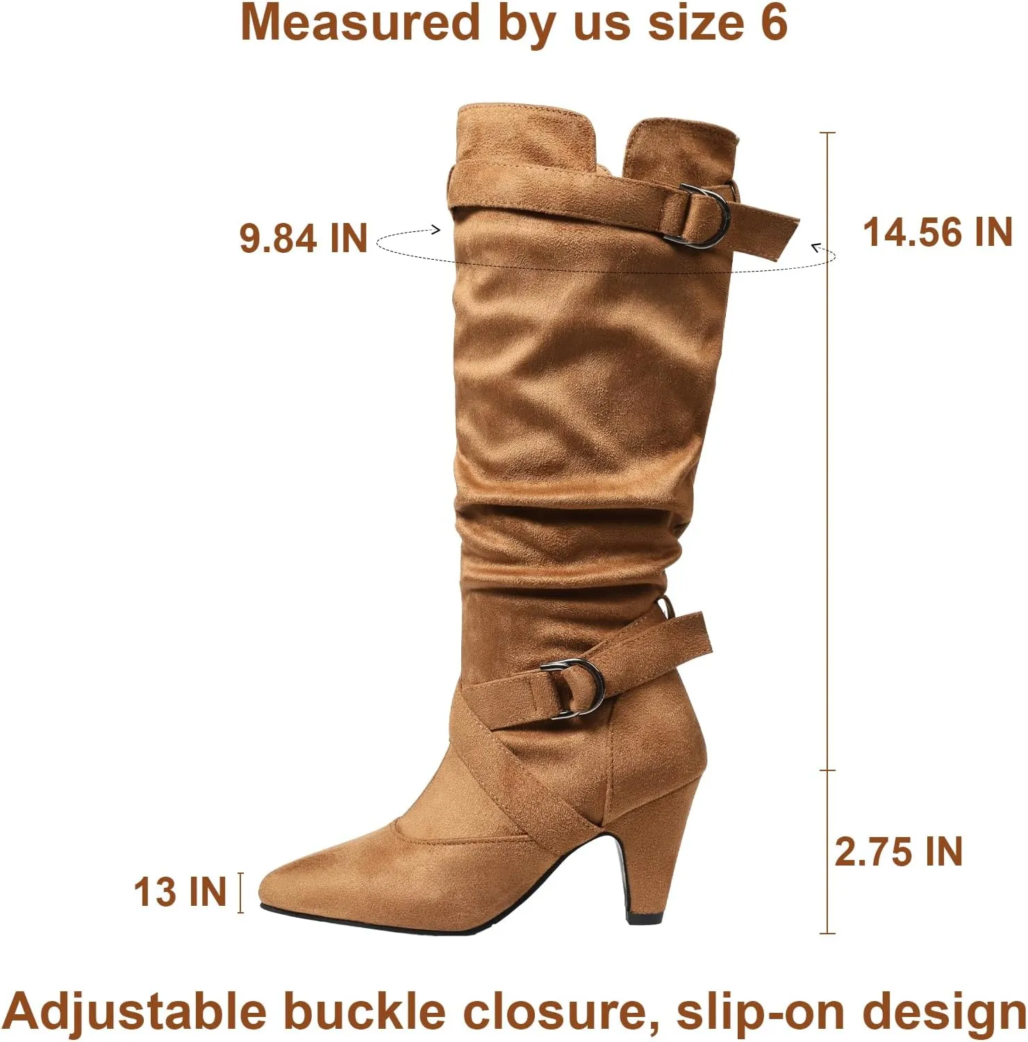 Tscoyuki Slouchy Knee High Boots Women Fall Boots for Women 2024 Buckle Strap Kitten Heel Suede Winter Boots Long Tall Dress Boots