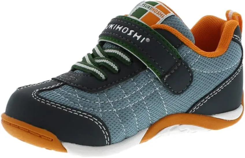 TSUKIHOSHI Kaz Kids Shoes - Strap-Closure Machine-Washable Kids and Toddler Shoes with Wide Toe Box & Slip-Resistant, Non-Marking Outsoles, Charcoal/Sea - 8 Toddler (1-4 Years)