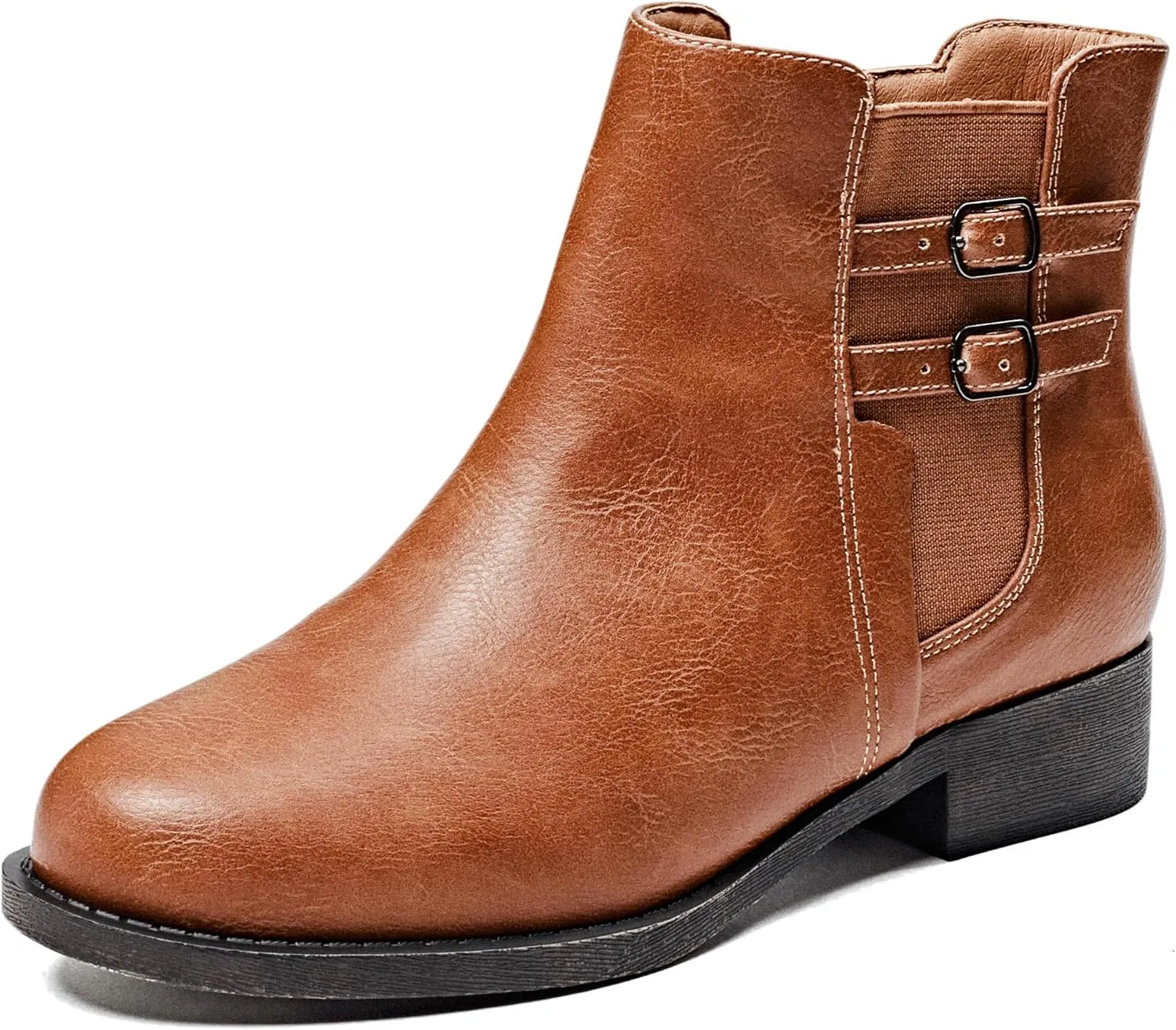 Veittes Women's Ankle Boots - Classic Side Zip, Cover with Buckle Strap, Comfortable Platform, Round Toe, Low Chunky Heel Comfort Slip On Fashion (Black/Dark Brown/Grey) Boots