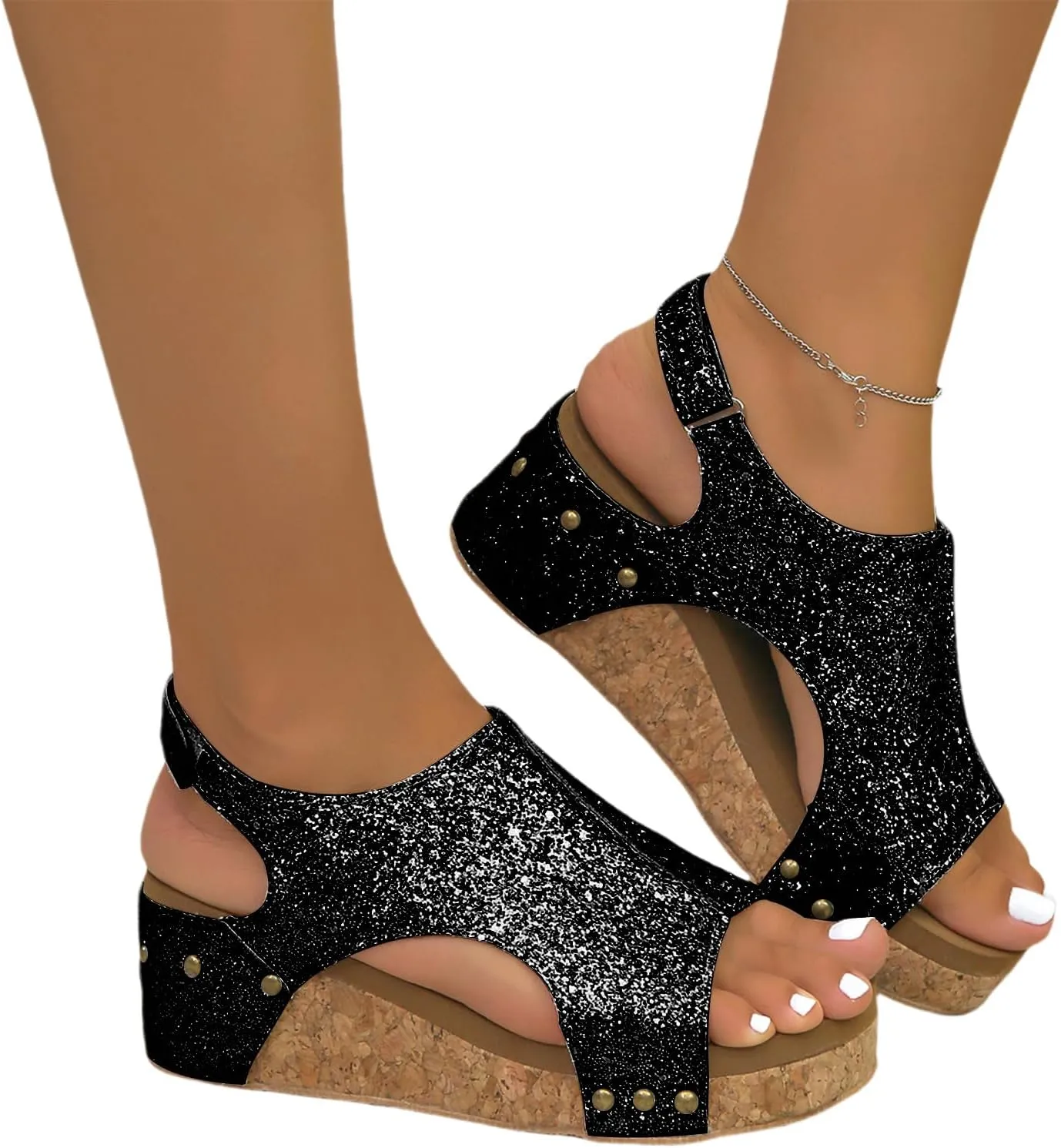 Wedge Mules for Women Platform Sandals with Ankle Strap Open Toe Espadrilles Wedge Heels Sandals Comfortable Orthopedic Slippers Casual Walking Wedges Summer Beach Shoes