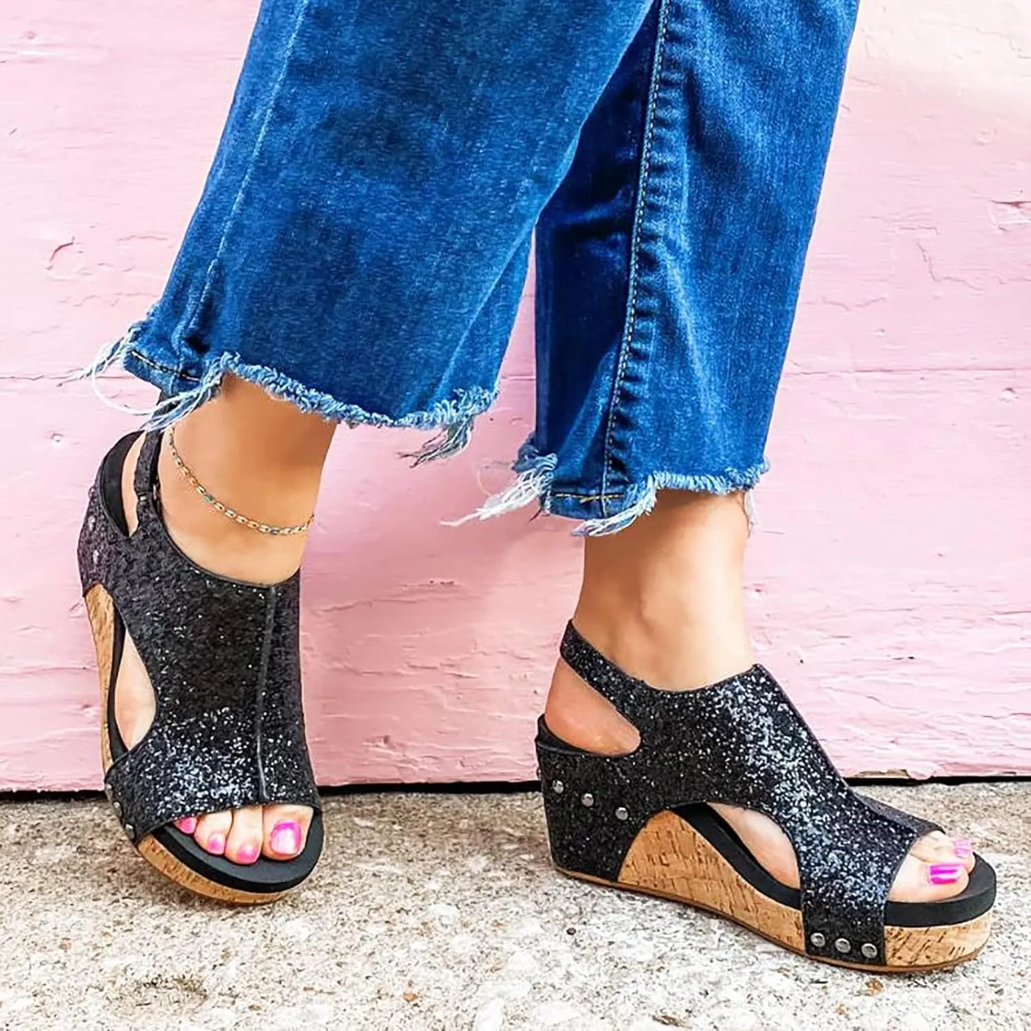 Wedge Mules for Women Platform Sandals with Ankle Strap Open Toe Espadrilles Wedge Heels Sandals Comfortable Orthopedic Slippers Casual Walking Wedges Summer Beach Shoes