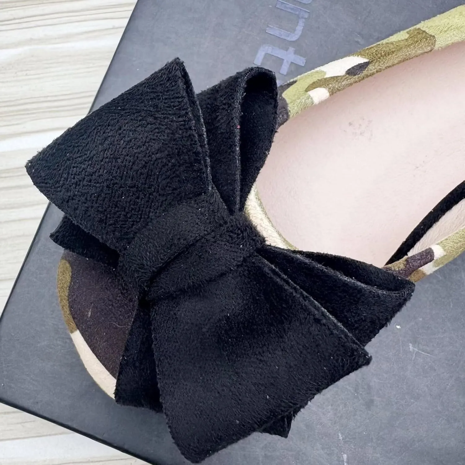 WENJIAZHIZHI Bowknot Ballet Flats Womens Square Toe Bowtie Flat Shoes Suede Dress Shoes Wear to Work Slip On Moccasins