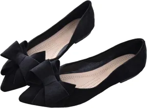 WENJIAZHIZHI Flat Dress Shoes Women Comfortable Ballet Flats Slip On Pearls Knot Dressy Shoes Pointed Toe