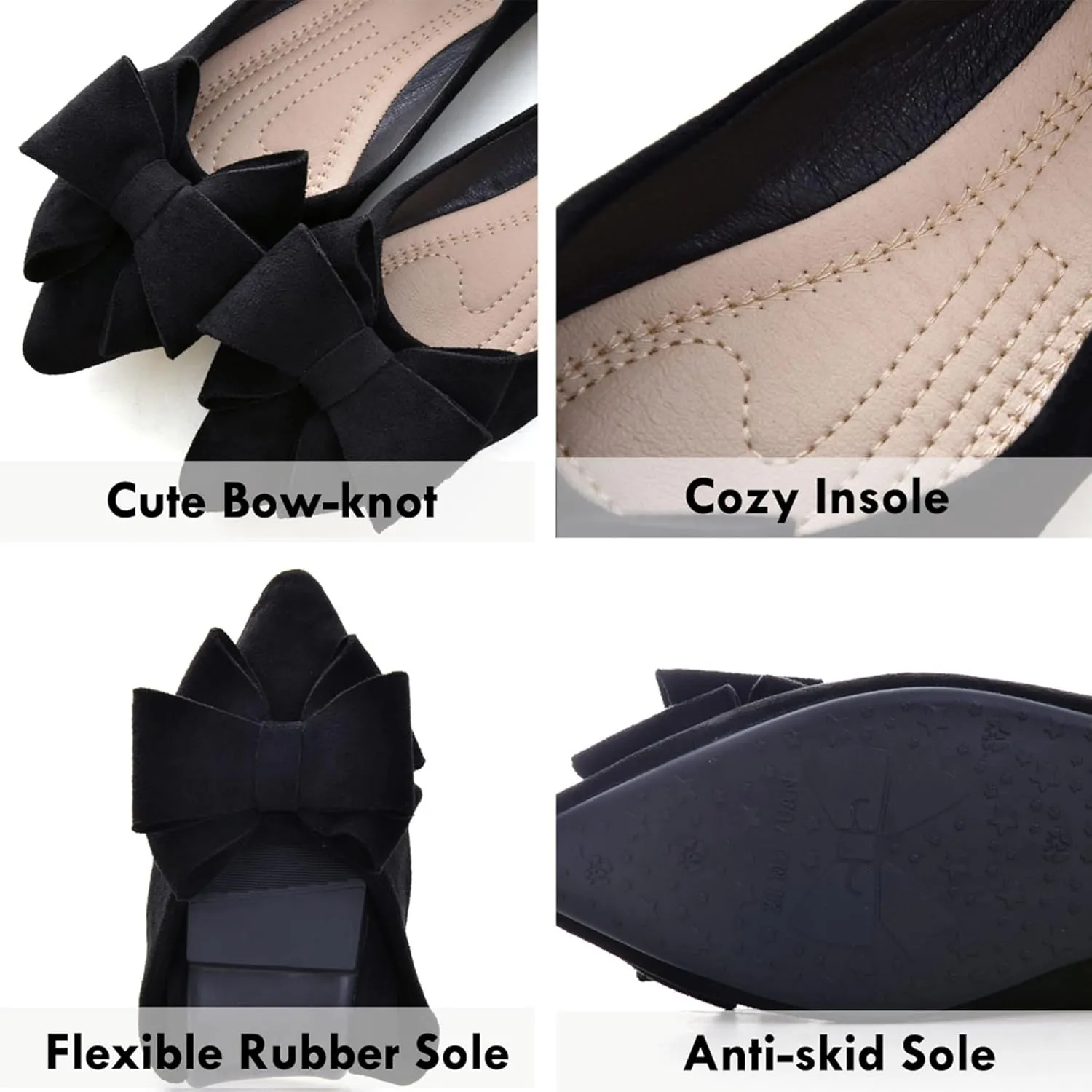 WENJIAZHIZHI Flat Dress Shoes Women Comfortable Ballet Flats Slip On Pearls Knot Dressy Shoes Pointed Toe