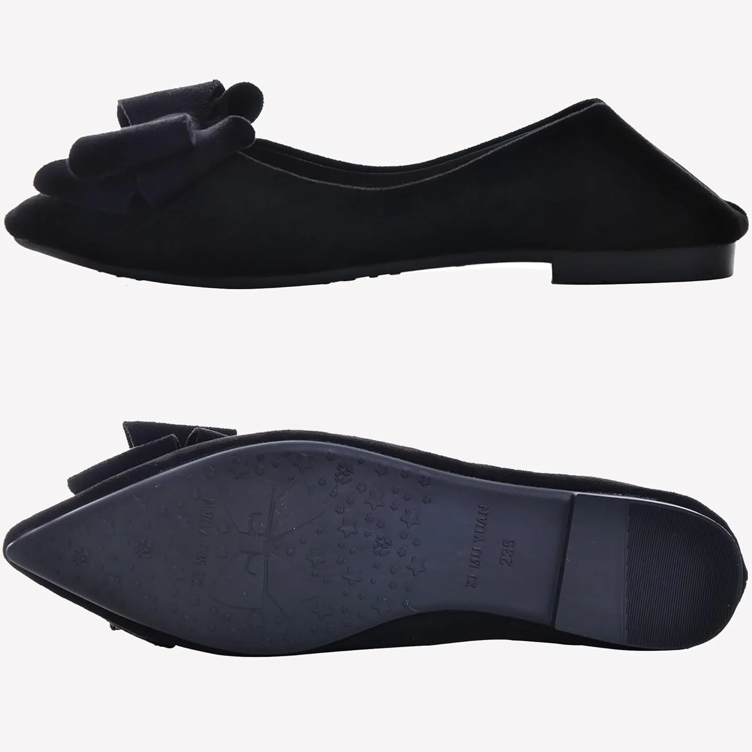 WENJIAZHIZHI Flat Dress Shoes Women Comfortable Ballet Flats Slip On Pearls Knot Dressy Shoes Pointed Toe