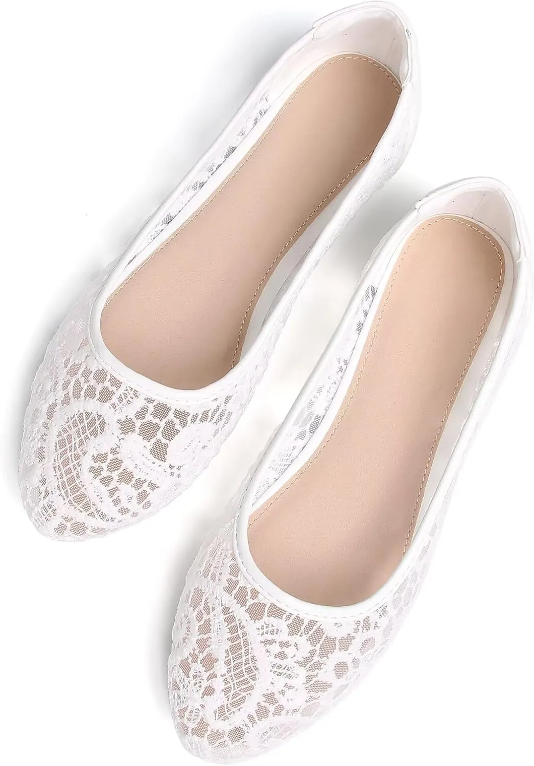 WENJIAZHIZHI Women's Ballets Flats Round Toe Foldable Lace Wedding Flats Comfortable Bridal Dressy Shoes