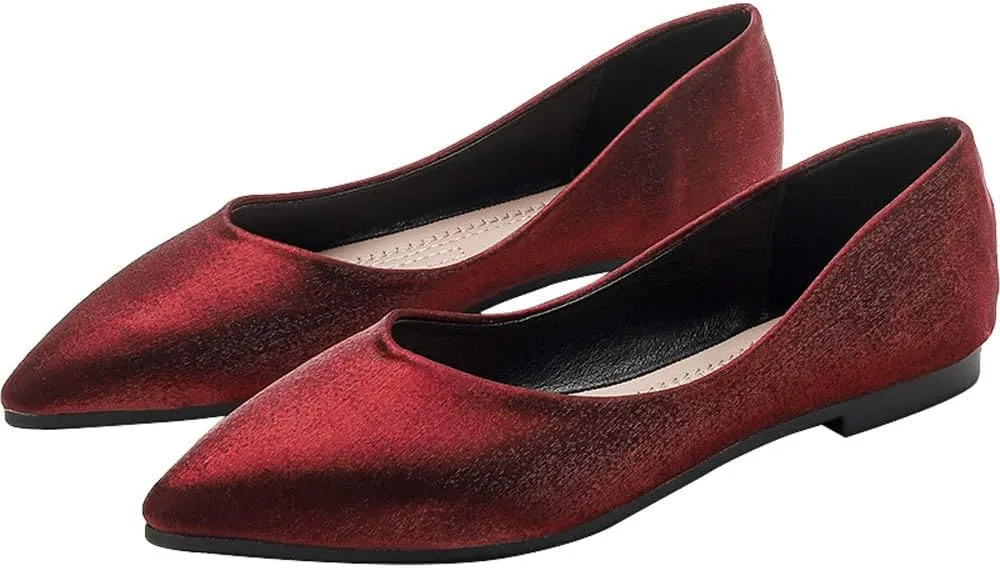WENJIAZHIZHI Women's Satin Flats Wedding Dressy Shoes Elegant Slip-On Loafers Ballet Flats for Women Work Dressy Casual
