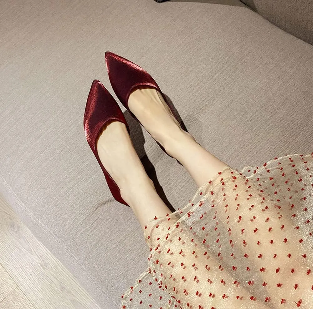 WENJIAZHIZHI Women's Satin Flats Wedding Dressy Shoes Elegant Slip-On Loafers Ballet Flats for Women Work Dressy Casual
