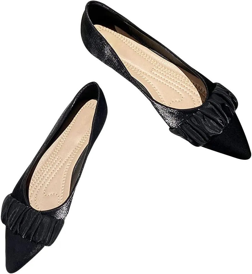 WENJIAZHIZHI Women's Satin Flats Wedding Dressy Shoes Elegant Slip-On Loafers Ballet Flats for Women Work Dressy Casual