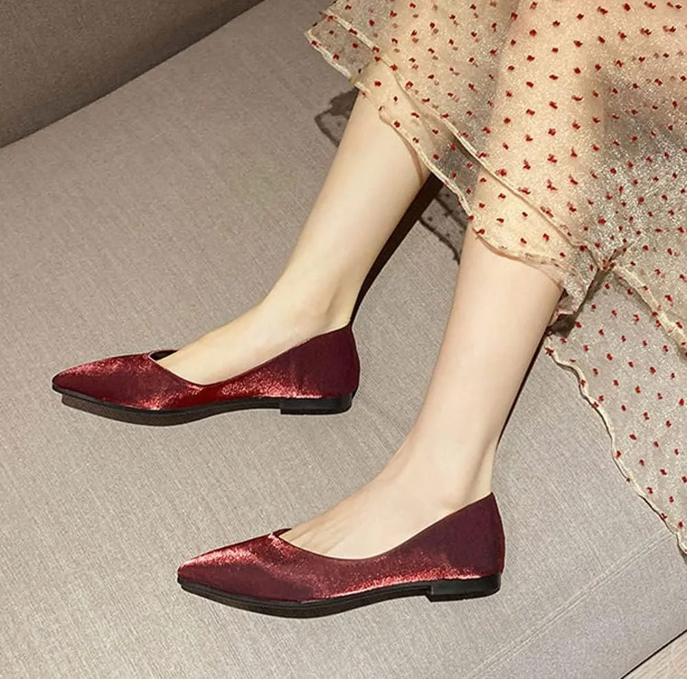 WENJIAZHIZHI Women's Satin Flats Wedding Dressy Shoes Elegant Slip-On Loafers Ballet Flats for Women Work Dressy Casual