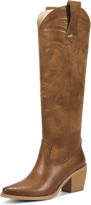 wetkiss Cowboy Boots for Women Knee High, Cowgirl Boots Women Rhinestone Comfort Fashion Tall Sparkling Western Boots Boots for Women