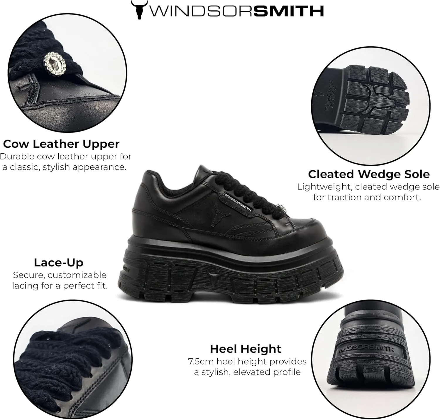 Windsorsmith Womens Chunky Leather Platform Trainers Sneakers - Swerve