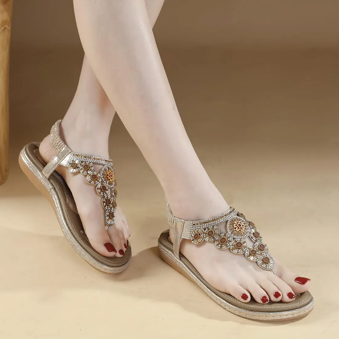 Women Flat Sandals Dressy Casual Summer flat flip flops Comfortable Sandals Bohemian Flats Shoes
