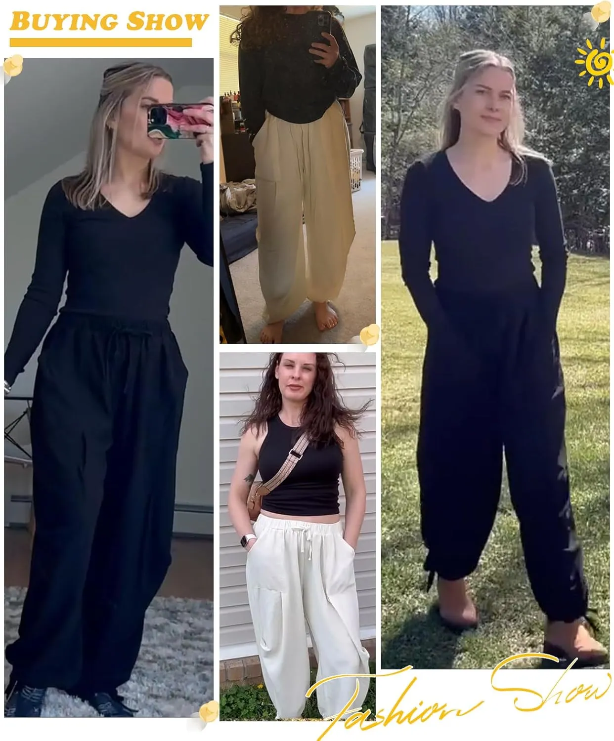 Women Linen Harem Pants Summer Drawstring Casual Lounge Baggy Pant Beach Travel Vacation Trousers with Pockets