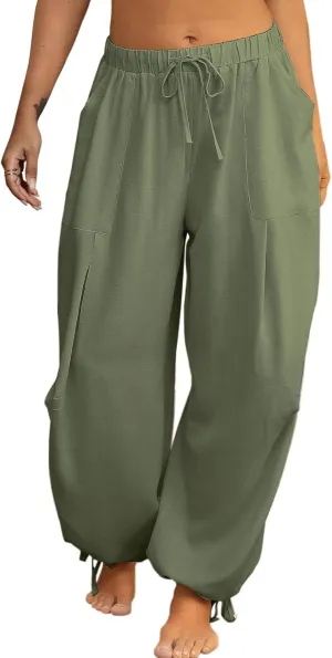 Women Linen Harem Pants Summer Drawstring Casual Lounge Baggy Pant Beach Travel Vacation Trousers with Pockets