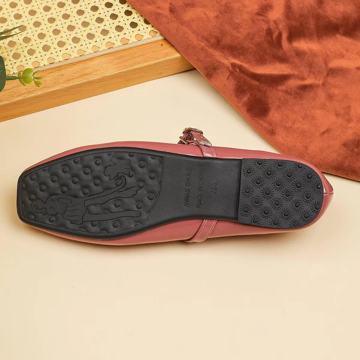 Women Mary Jane Candy Color Flats Adjustable Ankle Strap Comfortable Square Toe Pu Leather Ballet Dance Shoes Low Heel Office Party Dress Shoes