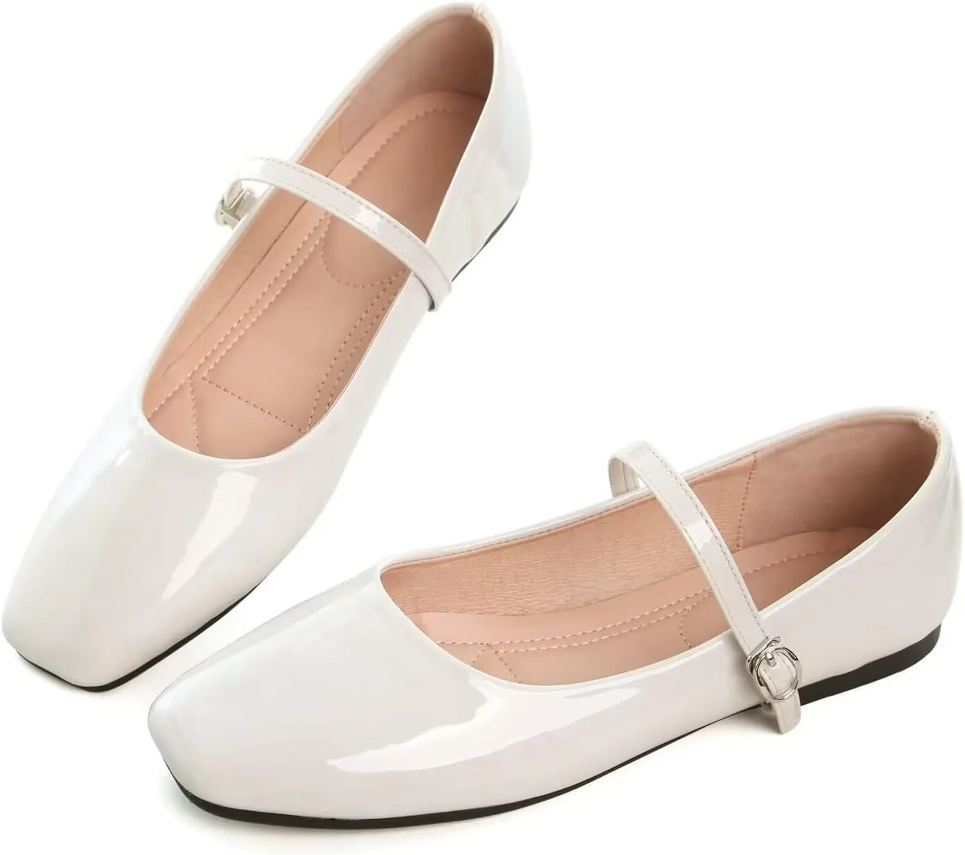 Women Mary Jane Candy Color Flats Adjustable Ankle Strap Comfortable Square Toe Pu Leather Ballet Dance Shoes Low Heel Office Party Dress Shoes