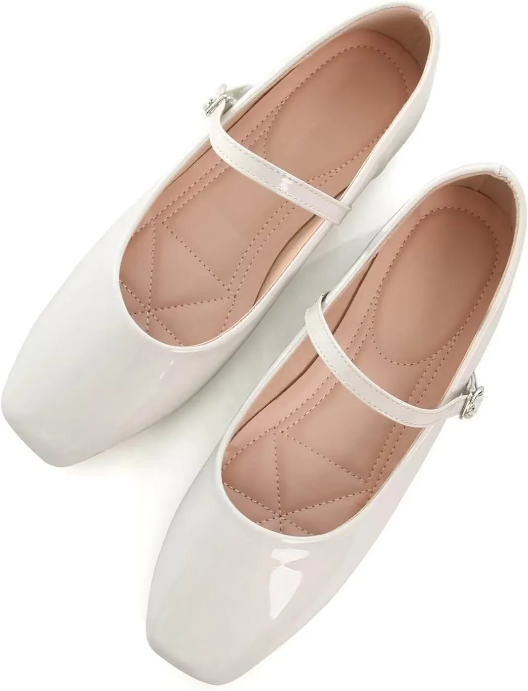 Women Mary Jane Candy Color Flats Adjustable Ankle Strap Comfortable Square Toe Pu Leather Ballet Dance Shoes Low Heel Office Party Dress Shoes