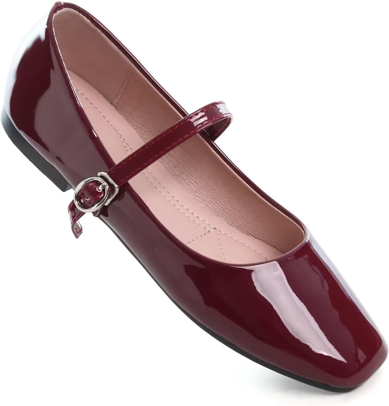 Women Mary Jane Candy Color Flats Adjustable Ankle Strap Comfortable Square Toe Pu Leather Ballet Dance Shoes Low Heel Office Party Dress Shoes