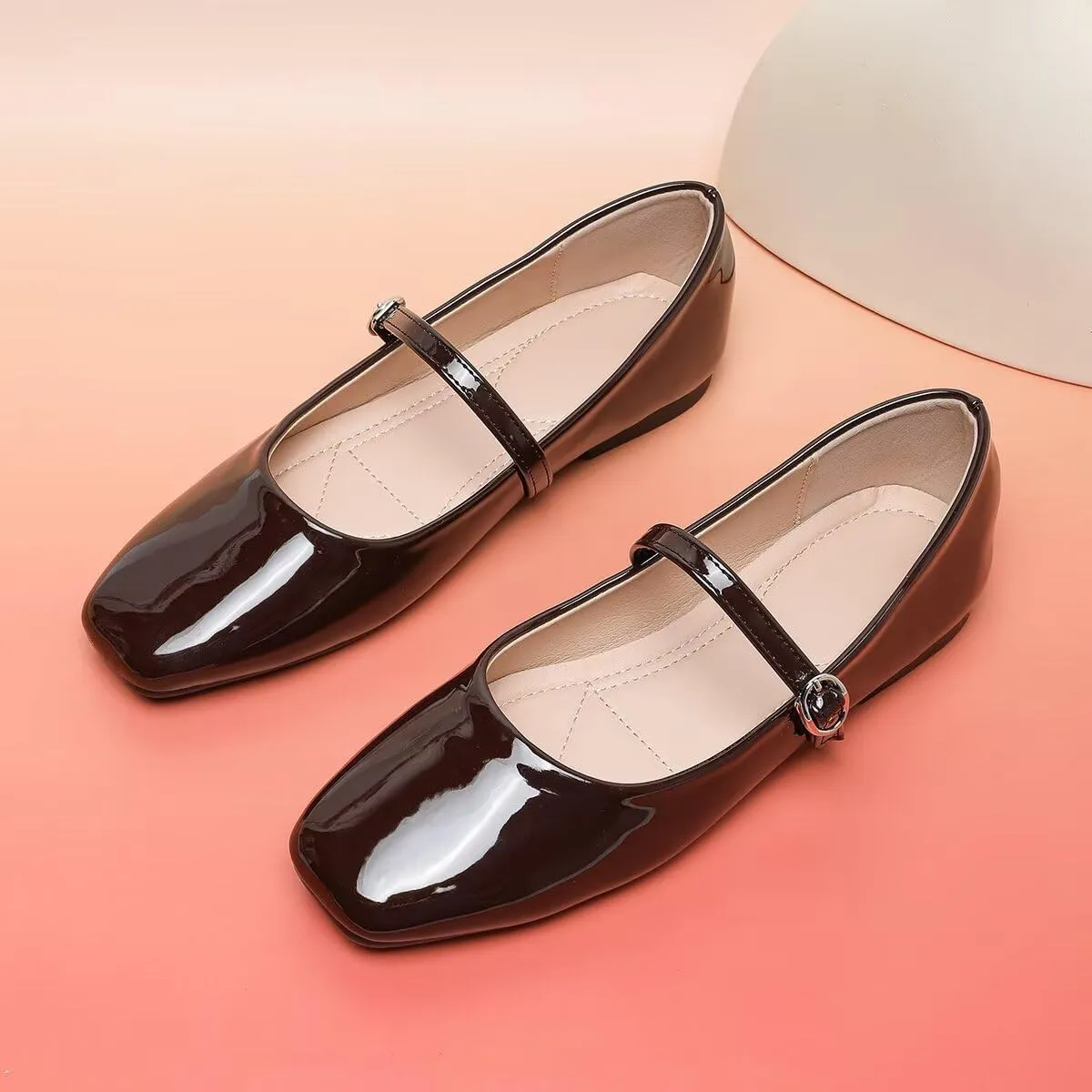Women Mary Jane Candy Color Flats Adjustable Ankle Strap Comfortable Square Toe Pu Leather Ballet Dance Shoes Low Heel Office Party Dress Shoes