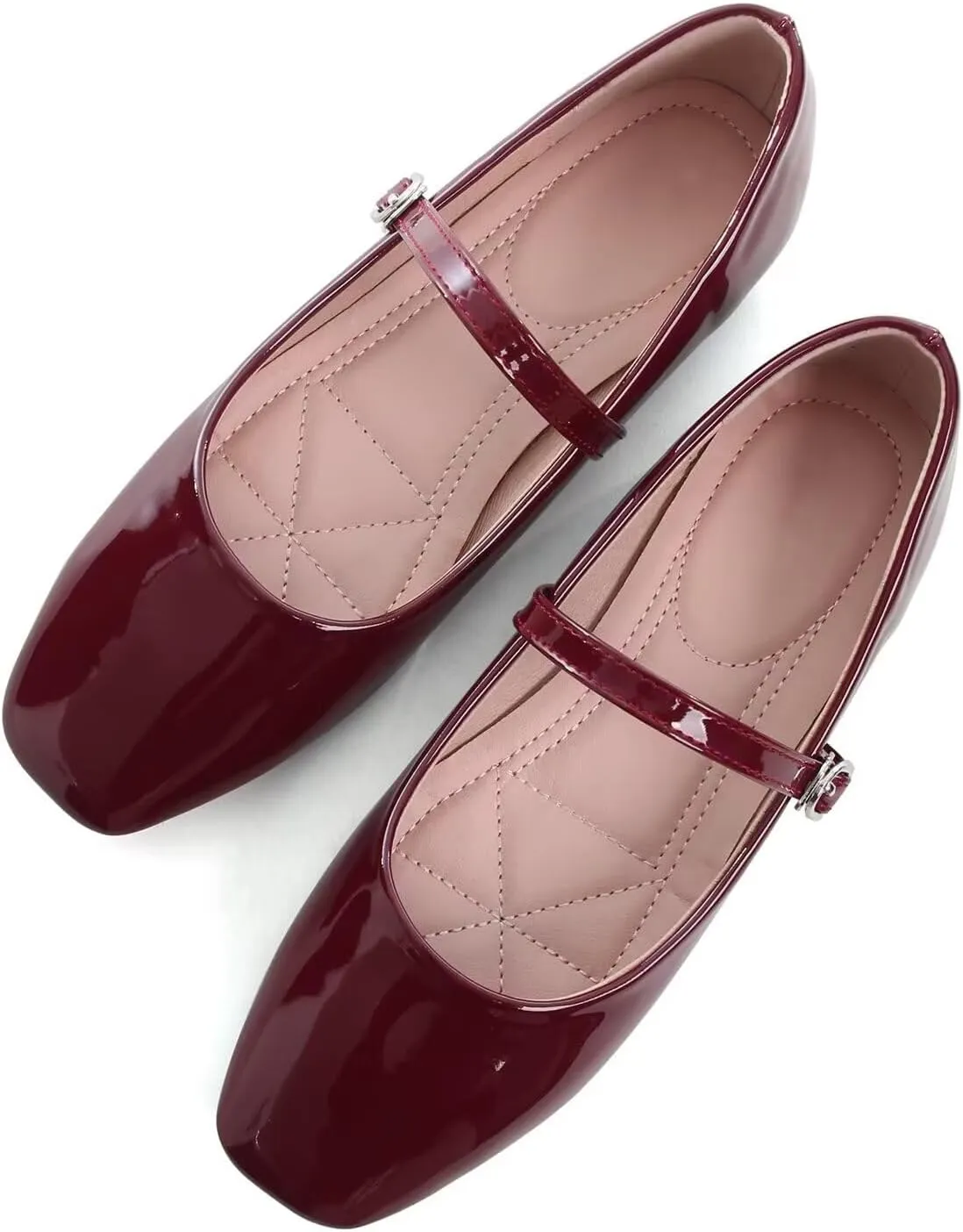 Women Mary Jane Candy Color Flats Adjustable Ankle Strap Comfortable Square Toe Pu Leather Ballet Dance Shoes Low Heel Office Party Dress Shoes