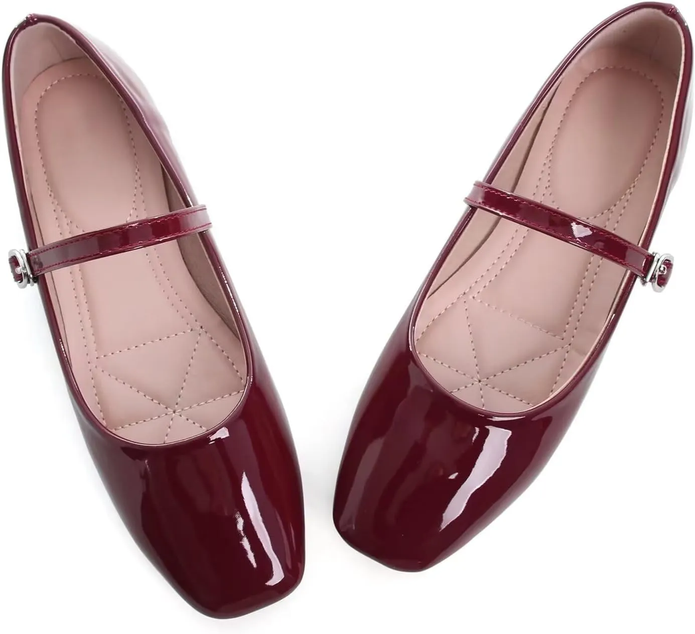 Women Mary Jane Candy Color Flats Adjustable Ankle Strap Comfortable Square Toe Pu Leather Ballet Dance Shoes Low Heel Office Party Dress Shoes