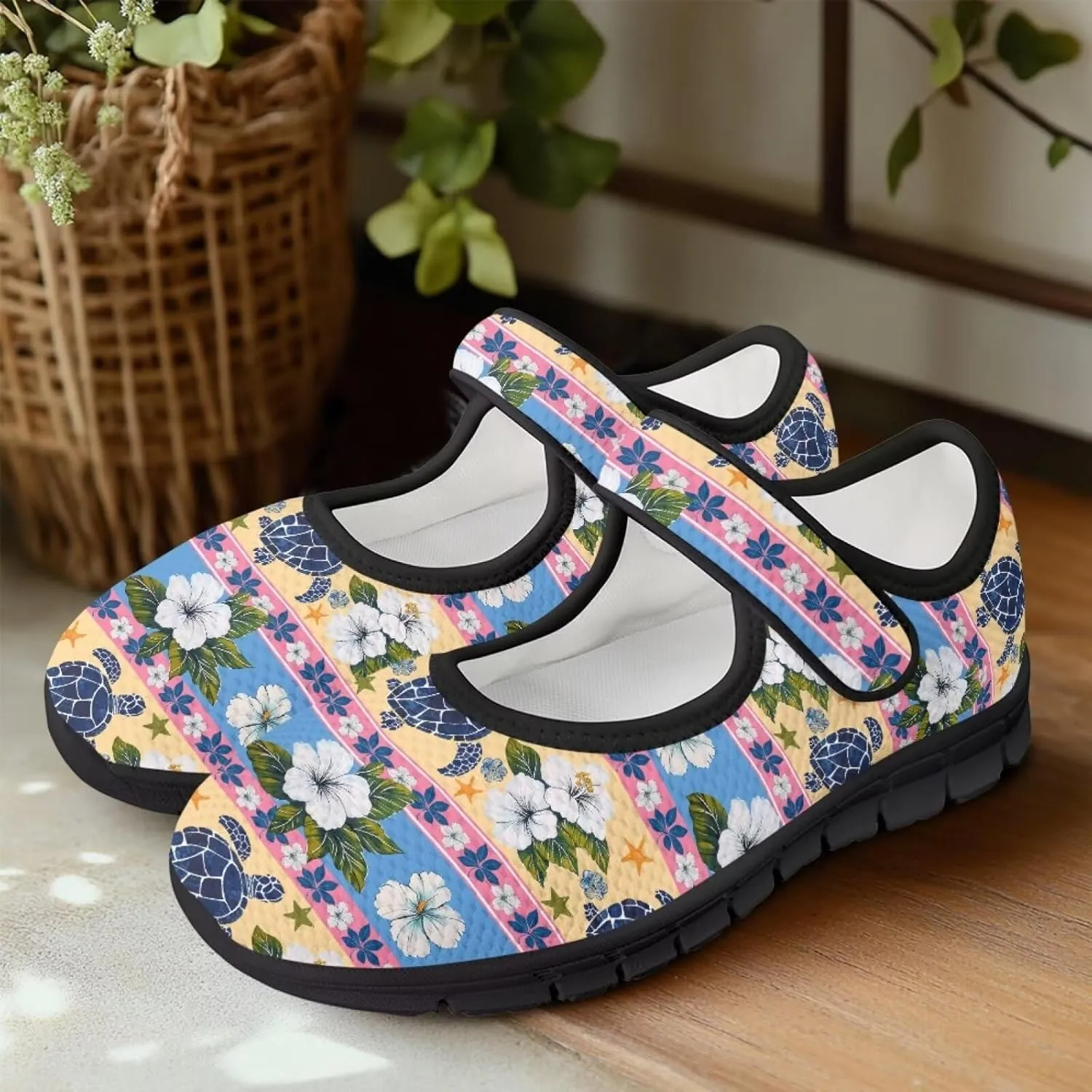 Women Mary Jane Sneaker Shoes Lightweight Casual Breathable Non Slip Flats with Magic Sticker