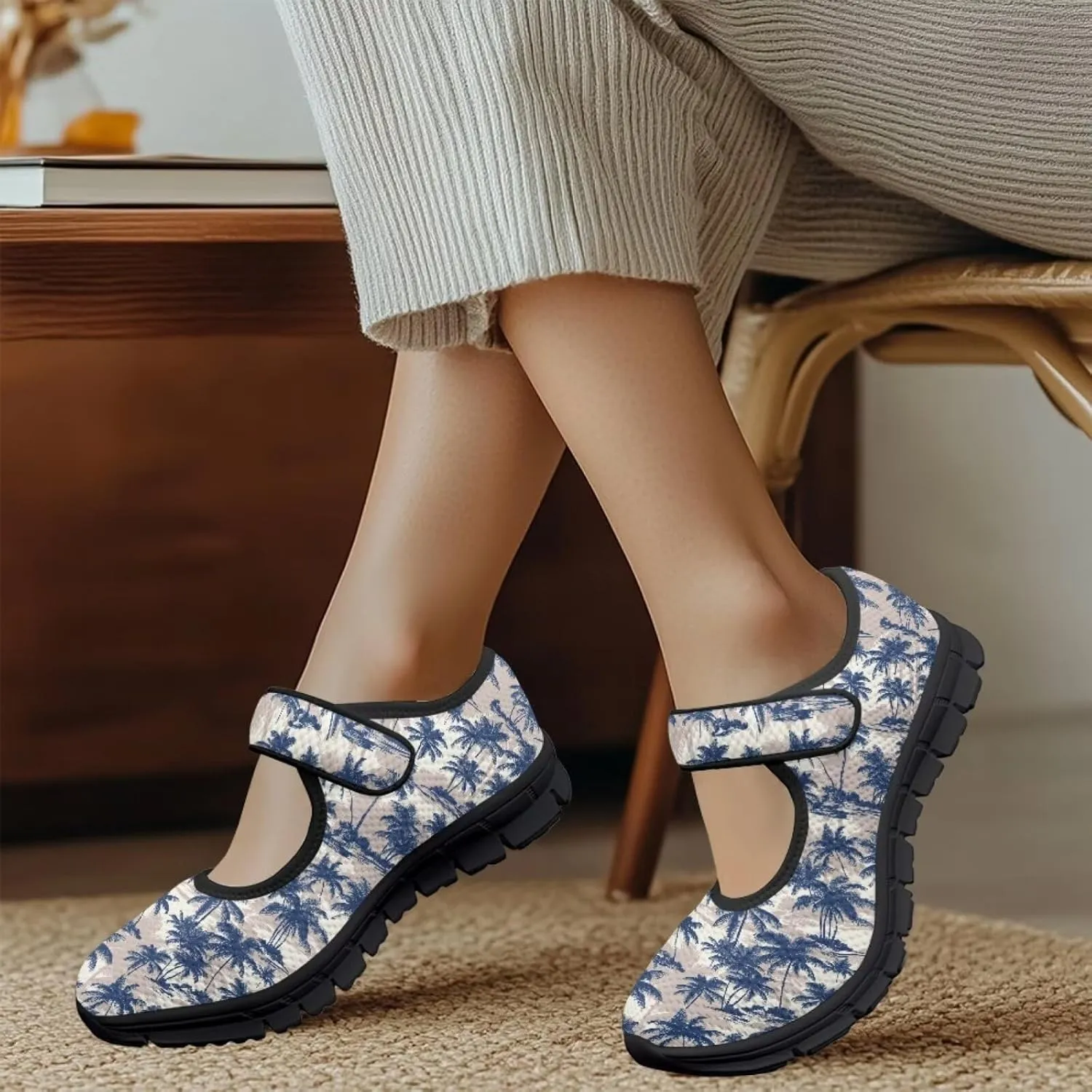 Women Mary Jane Sneaker Shoes Lightweight Casual Breathable Non Slip Flats with Magic Sticker