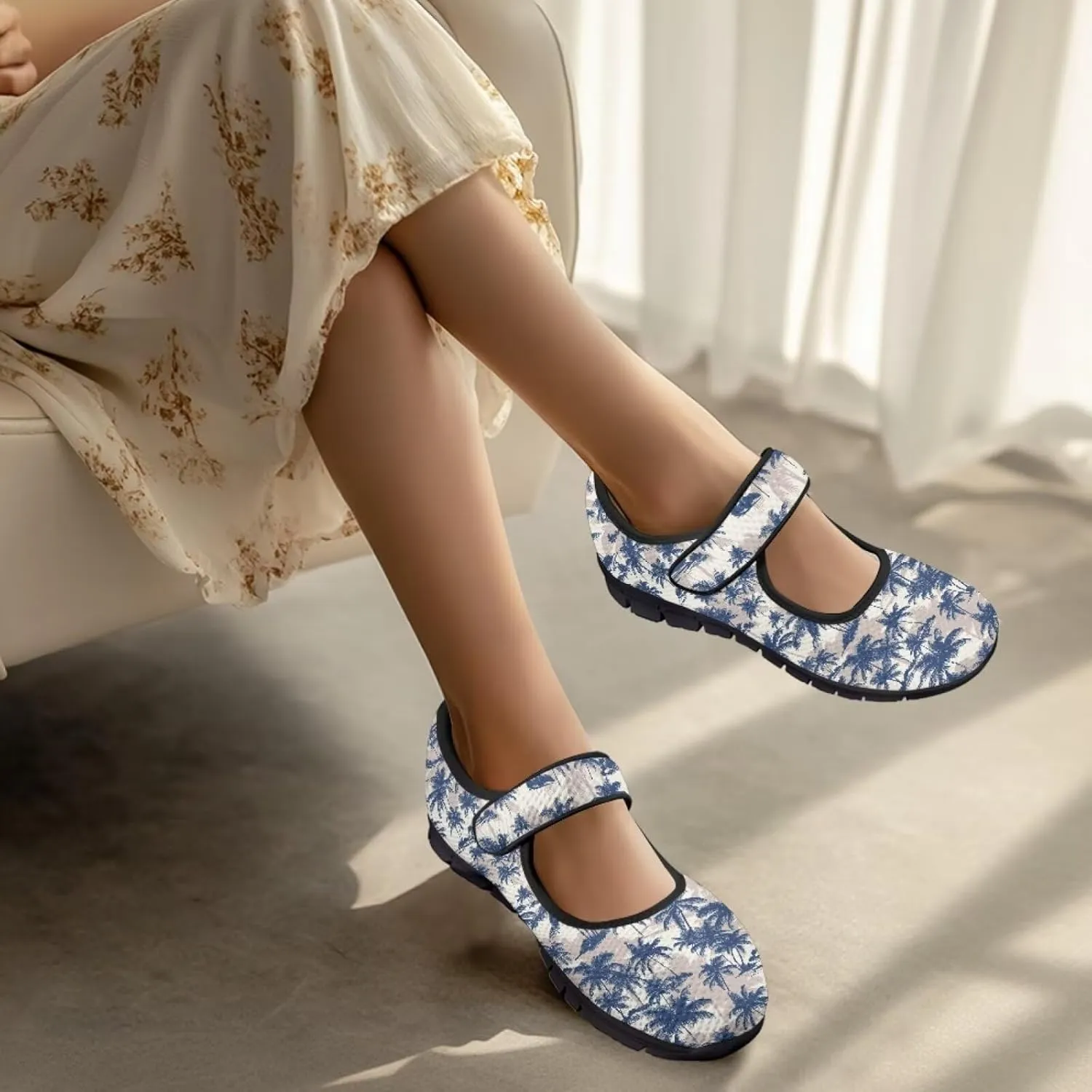 Women Mary Jane Sneaker Shoes Lightweight Casual Breathable Non Slip Flats with Magic Sticker