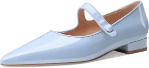Women Vintage Mary Jane Pumps Ballet Flats Patent Leather Ankle Strap Closed Pointed Toe Slip On Comfortable Classic Dress Shoes for Casual Work Office Wedding Business Daily Walking