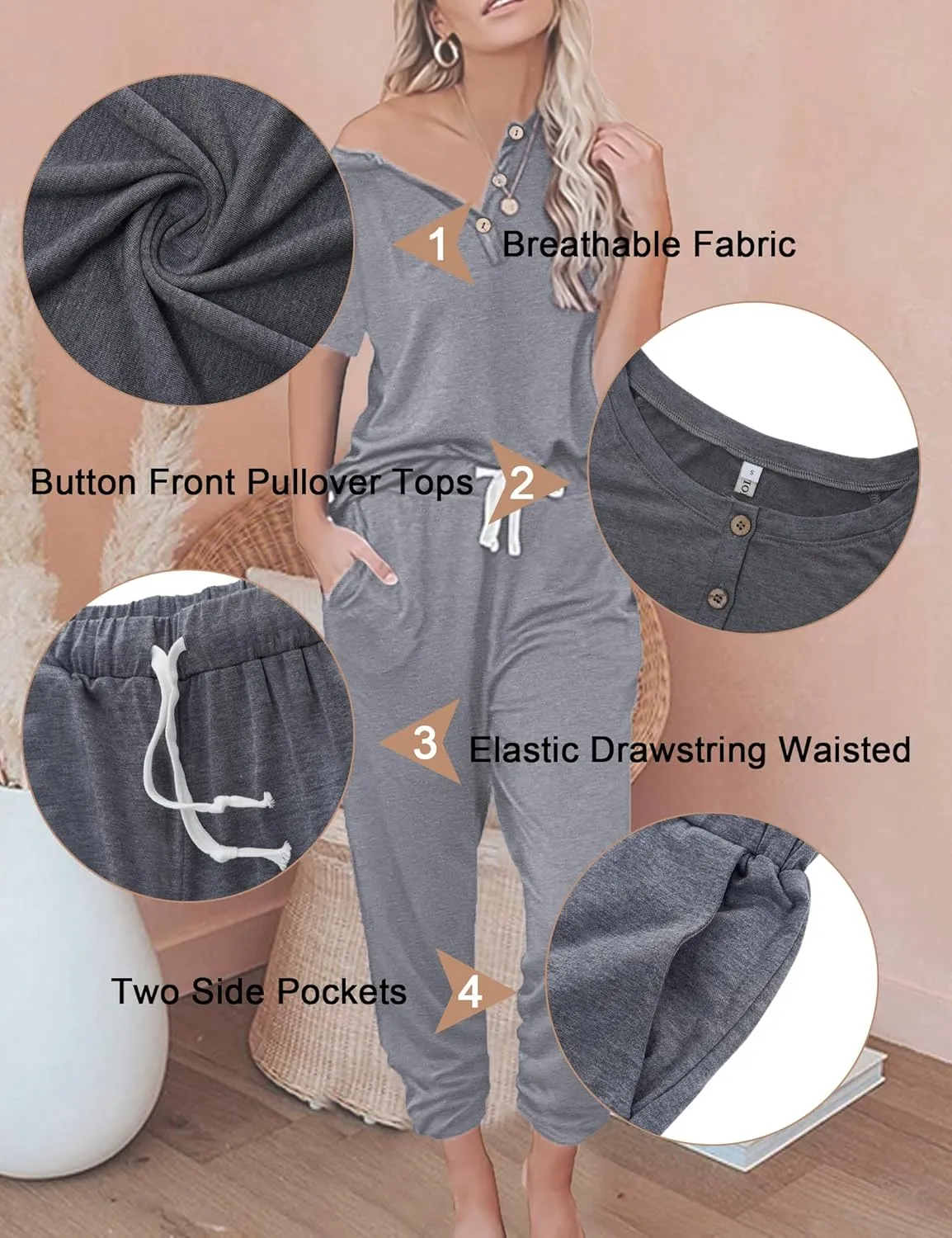 Women's 2 Piece Outfits Lounge Sets Long Sleeve Tops and Jogger Sweatpants Track Sweats Suits Loungewear Pajama Sets
