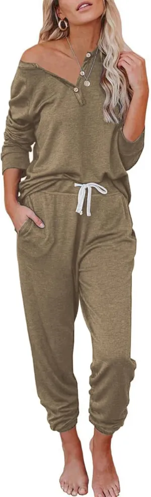 Women's 2 Piece Outfits Lounge Sets Long Sleeve Tops and Jogger Sweatpants Track Sweats Suits Loungewear Pajama Sets