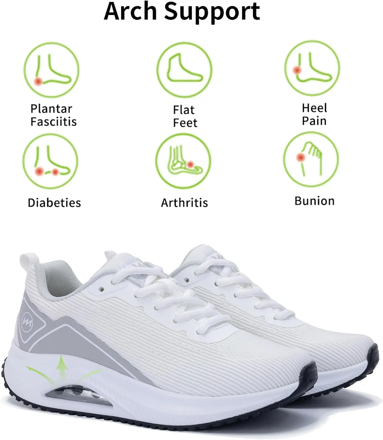 Womens Air Walking Shoes with Arch Support Tennis Orthotic Comfortable Sneakers for Plantar Fasciitis Pain Relief US 6-11