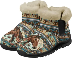 Women's Animal Print Snow Boots Winter Warm Ankle Booties Casual Anti Slip House Shoes with Fuzzy Lining