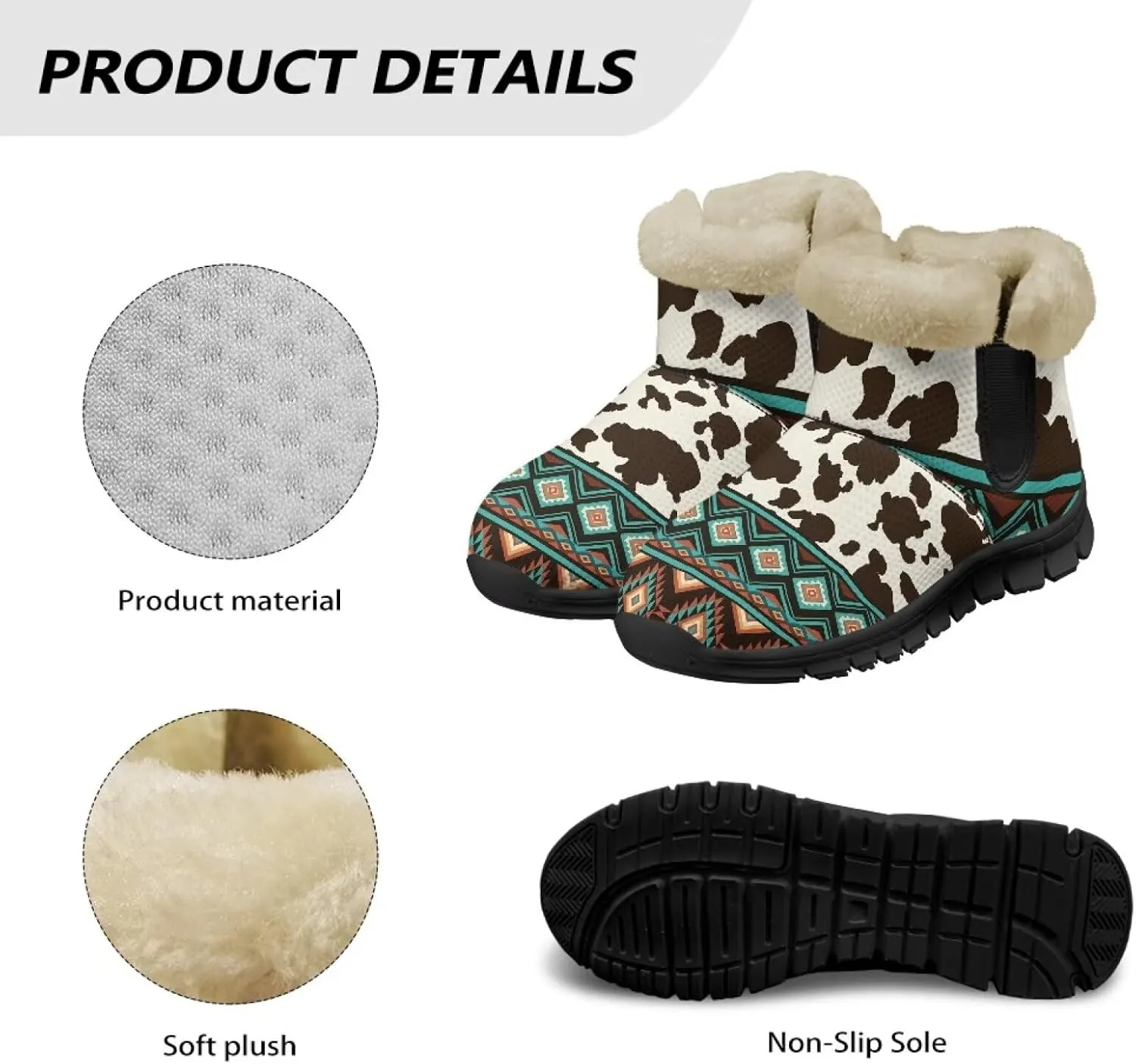 Women's Animal Print Snow Boots Winter Warm Ankle Booties Casual Anti Slip House Shoes with Fuzzy Lining