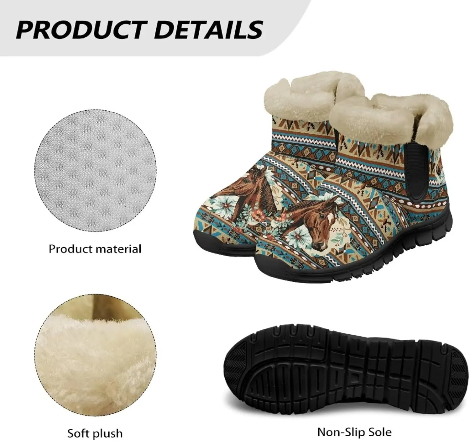 Women's Animal Print Snow Boots Winter Warm Ankle Booties Casual Anti Slip House Shoes with Fuzzy Lining