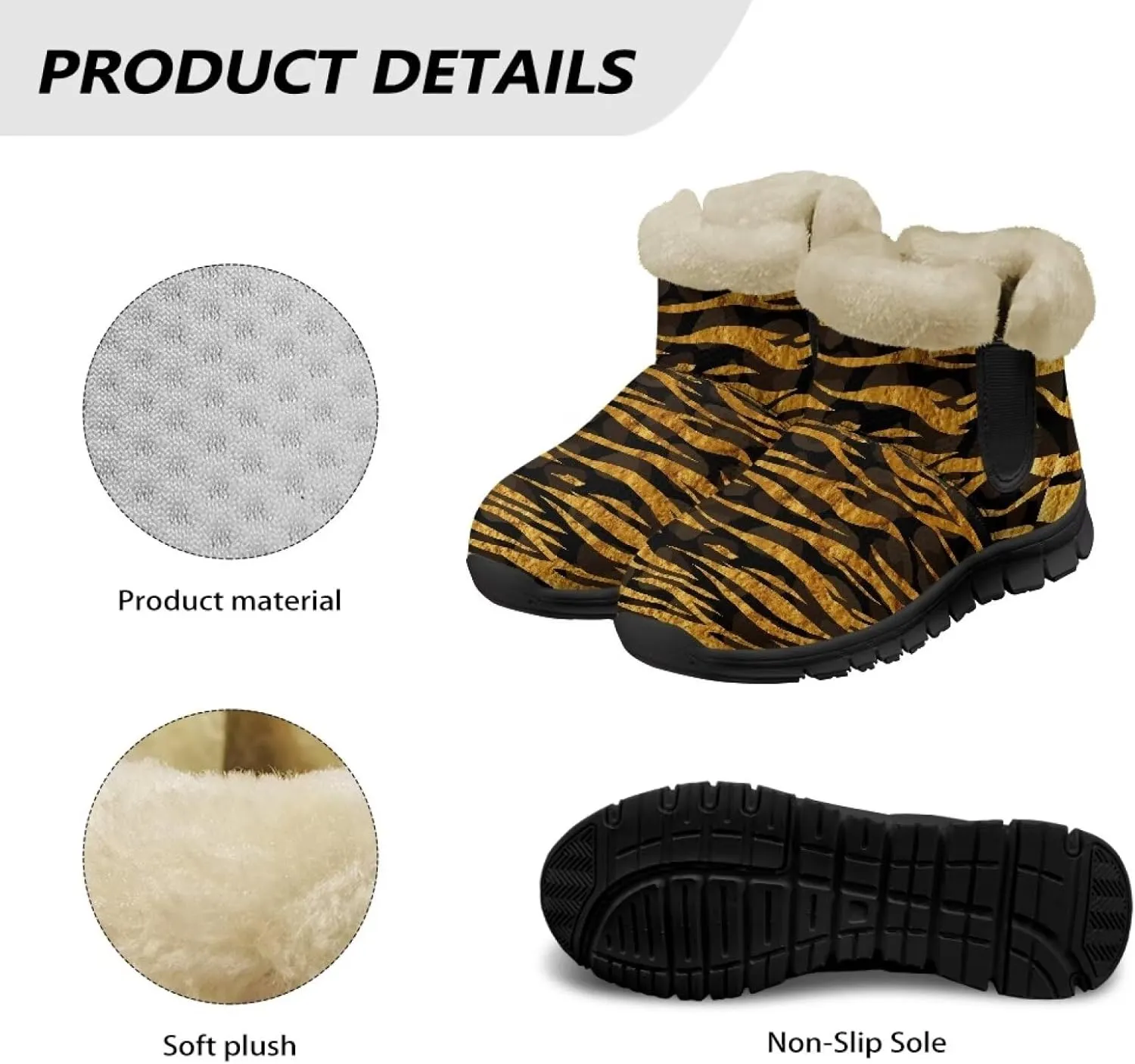Women's Animal Print Snow Boots Winter Warm Ankle Booties Casual Anti Slip House Shoes with Fuzzy Lining