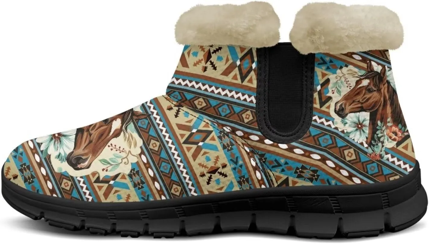 Women's Animal Print Snow Boots Winter Warm Ankle Booties Casual Anti Slip House Shoes with Fuzzy Lining