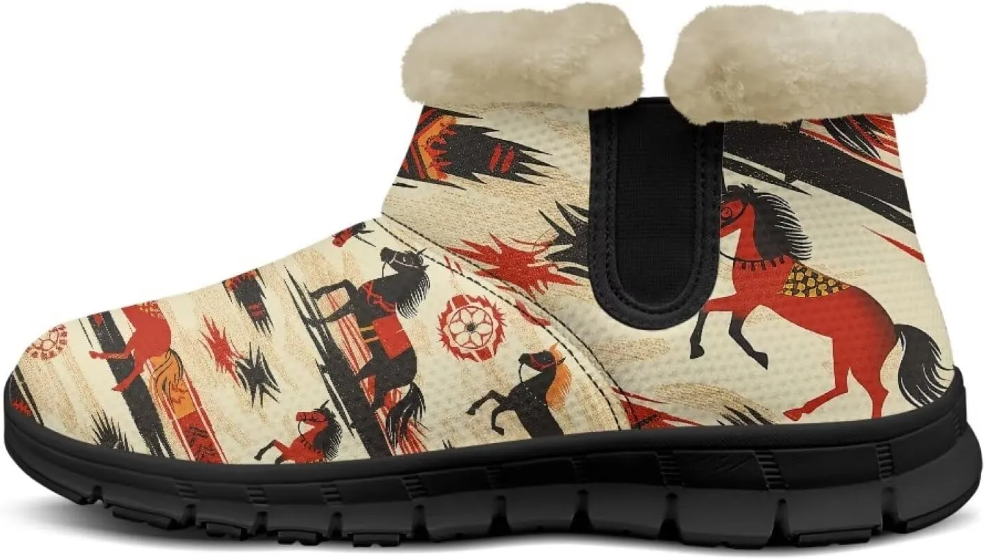 Women's Animal Print Snow Boots Winter Warm Ankle Booties Casual Anti Slip House Shoes with Fuzzy Lining