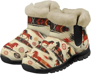 Women's Animal Print Snow Boots Winter Warm Ankle Booties Casual Anti Slip House Shoes with Fuzzy Lining