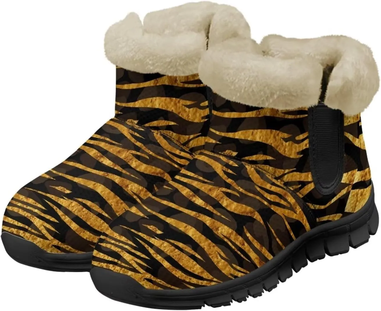 Women's Animal Print Snow Boots Winter Warm Ankle Booties Casual Anti Slip House Shoes with Fuzzy Lining