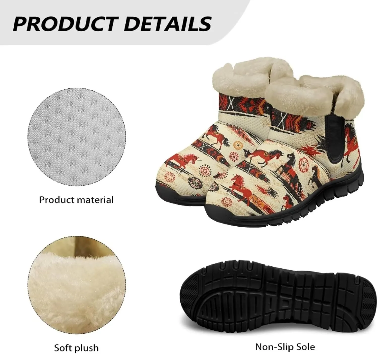 Women's Animal Print Snow Boots Winter Warm Ankle Booties Casual Anti Slip House Shoes with Fuzzy Lining