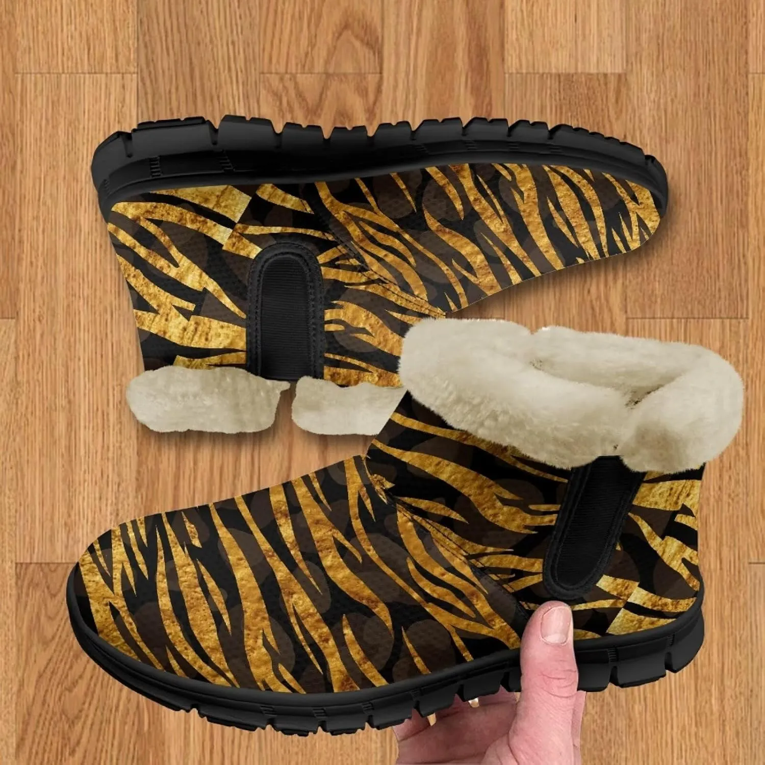 Women's Animal Print Snow Boots Winter Warm Ankle Booties Casual Anti Slip House Shoes with Fuzzy Lining