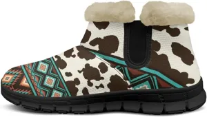 Women's Animal Print Snow Boots Winter Warm Ankle Booties Casual Anti Slip House Shoes with Fuzzy Lining
