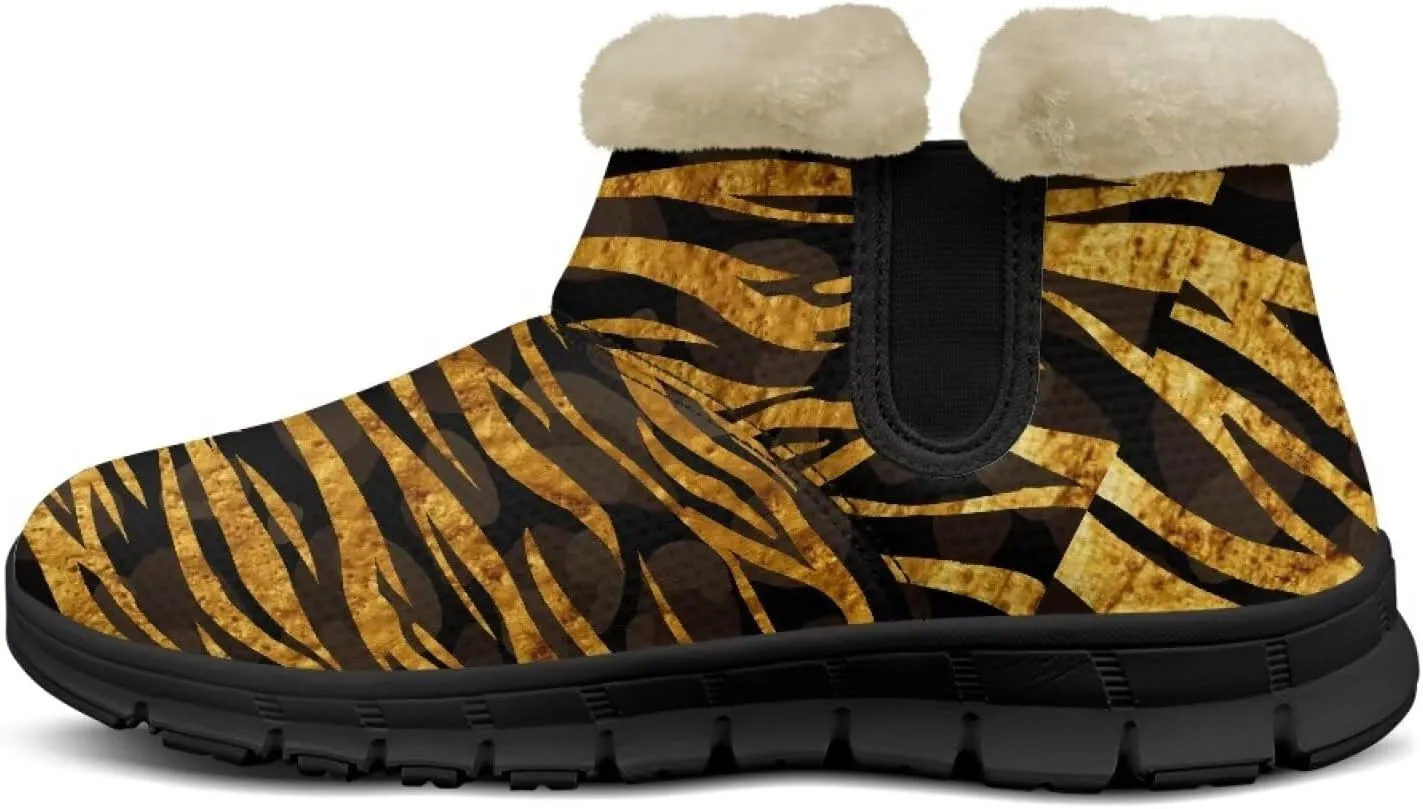 Women's Animal Print Snow Boots Winter Warm Ankle Booties Casual Anti Slip House Shoes with Fuzzy Lining