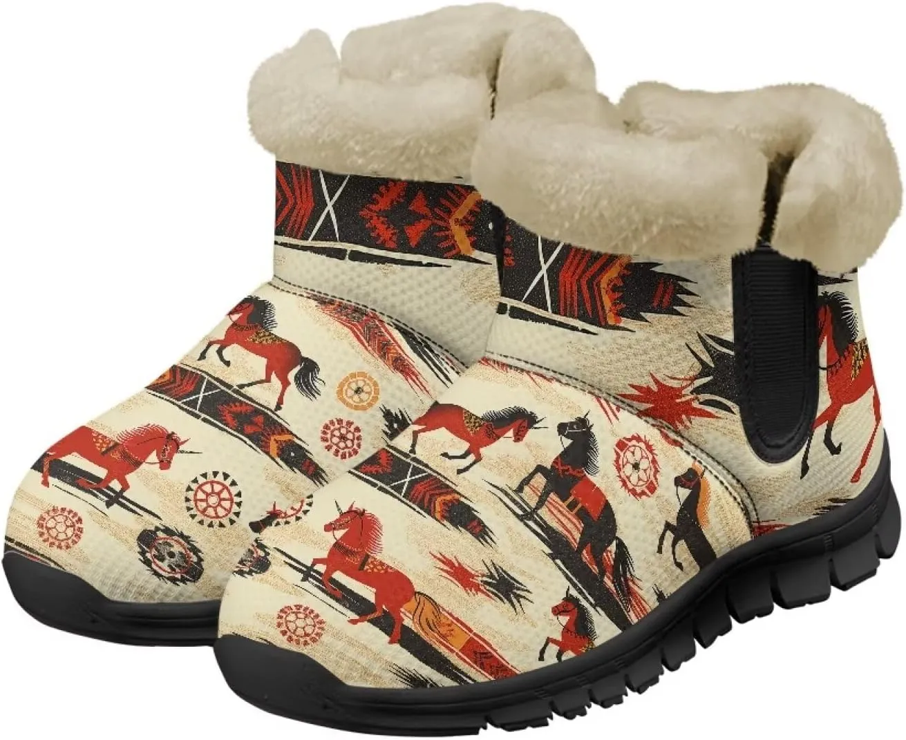 Women's Animal Print Snow Boots Winter Warm Ankle Booties Casual Anti Slip House Shoes with Fuzzy Lining